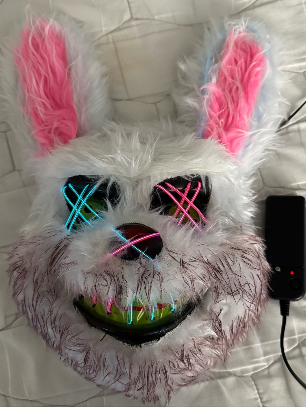 LED Bunny Rabbit Halloween Mask - Pink & White Faux Fur